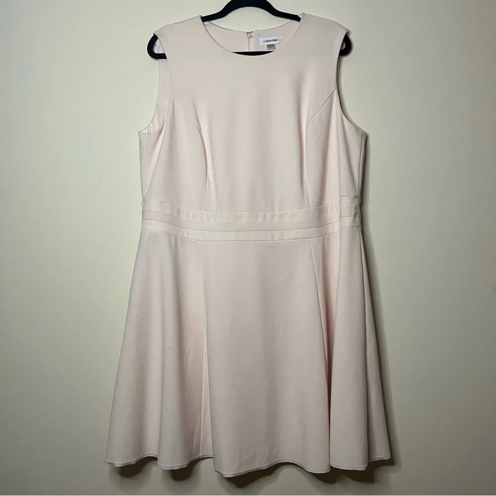 CALVIN KLEIN Careerwear Barbiecore Sleeveless Mesh Detail Fit Flare Mini Dress
